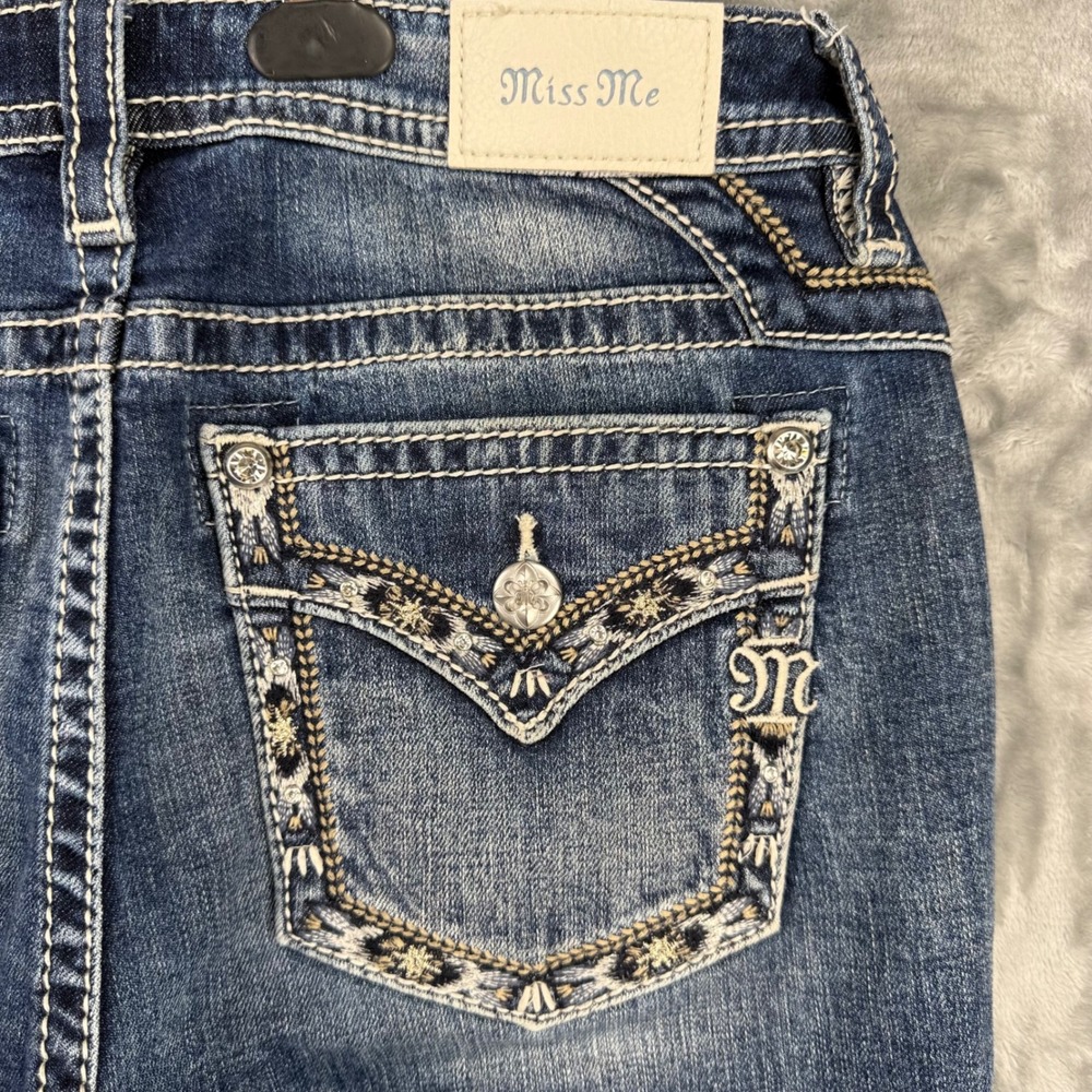 Miss Me Mid Rise Skinny Jeans Womens 33 Blue Embroidered Flap Pocket M9226S - Picture 4 of 16